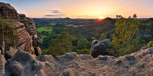 Obraz na płótnie A romantic sunset from Vilemína’s rock wall in the heart of Bohemian Switzerland