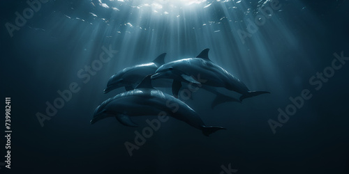 dolphin in the sea with sunrays  © aamir
