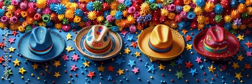Colorful pattern of Mexican fiesta with piÃ±atas and sombreros, Background Image Fototapet