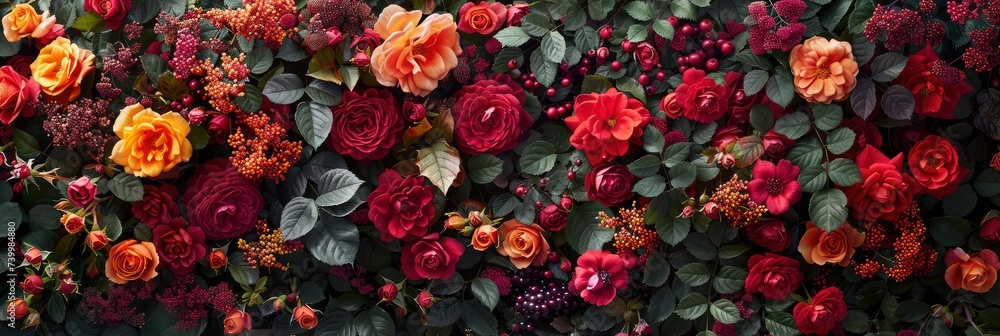 Dense, colorful, blooming rose garden texture, Background Image, Background For Banner