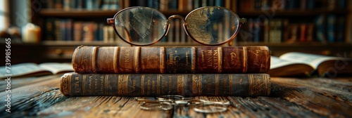 Detailed pattern of antique books and reading glasses, Background Image, Background For Banner