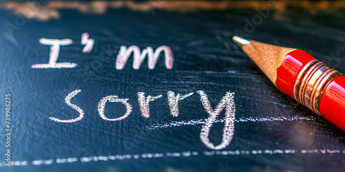 text i'm sorry written with white letters copper slate photo