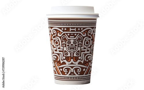 A ceramic coffee cup featuring a unique and detailed design. Isolated on a Transparent Background PNG.