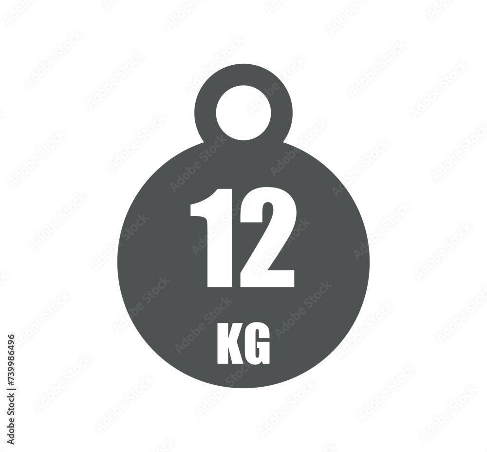 12kg weight icon. Vector design sport and gym 12kg weight icon. Vector design sport and gym