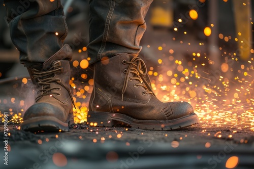 forge workers boots with a background of scattered sparks
