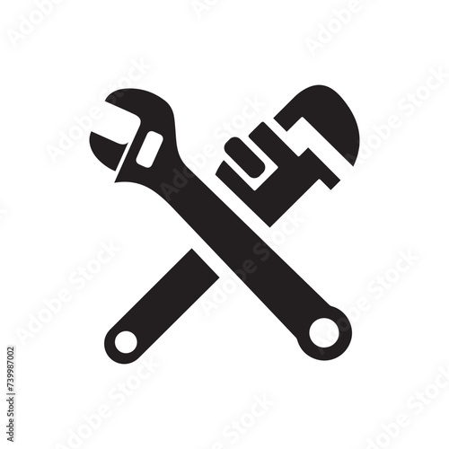 Crossing wrenches plumber tools black and white icon