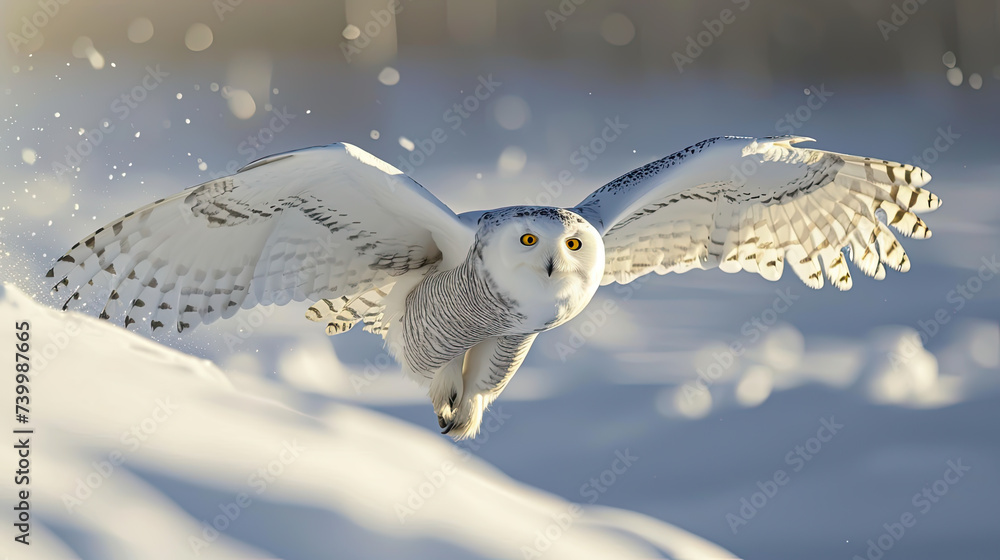 Naklejka premium A snowy owl with an arctic