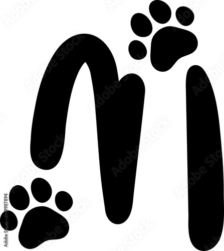 m cute paw footprint letter