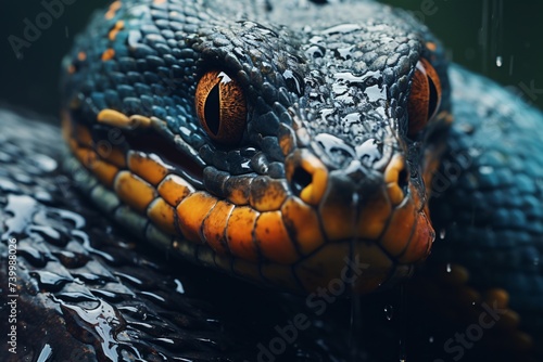 a close up of a snake's face