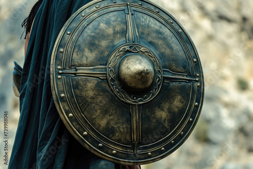 the distinctive round Spartan shield  known as the hoplon