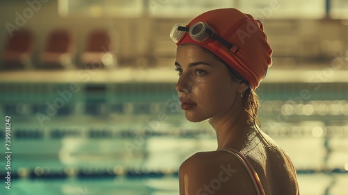 Hello summer. Woman swimmer in outdoor sport pool. Ai generated image