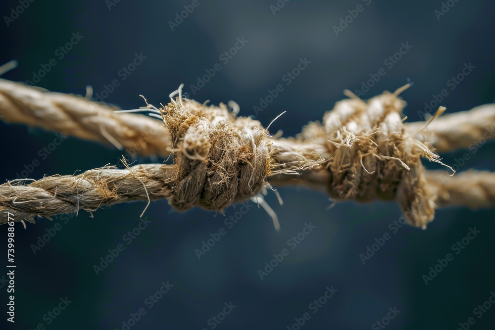 Close-up of a frayed rope, depicting the strain and tension in life's relationships. Close-up of a frayed rope, depicting the strain and tension in life's relationships.