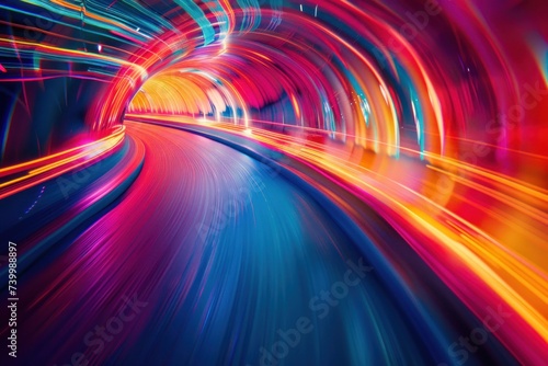 Abstract neon light lines creating sense of futuristic speed dynamic and modern background illustration with bright glowing effects showcasing fast movement and energy of technology © Thares2020