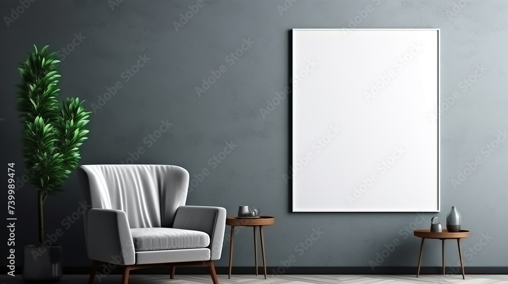 empty poster blank mockup with vertical frames on empty grey wall. elegant room concept empty poster blank mockup with vertical frames on empty grey wall. elegant room concept