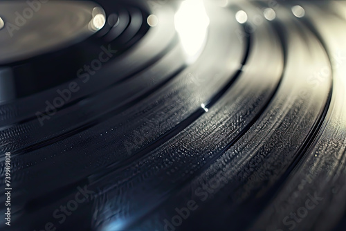 Close-up of the surface of a vinyl record. photo