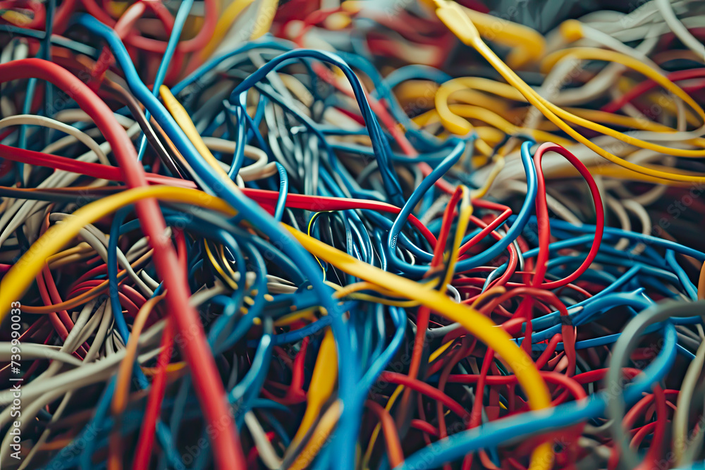Detailed shot of tangled cables and cords Detailed shot of tangled cables and cords