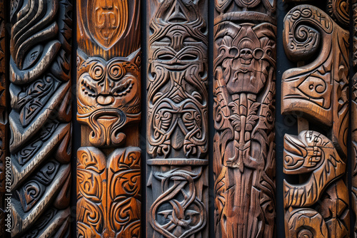 Detailed shot of patterns on Viking wooden carvings