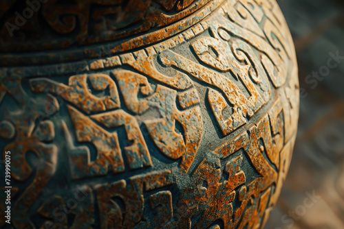 Detailed view of patterns on Hellenistic-era pottery. photo