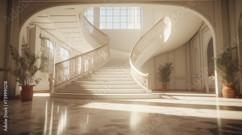 Elegant Grand Staircase Illuminated by Natural Light
