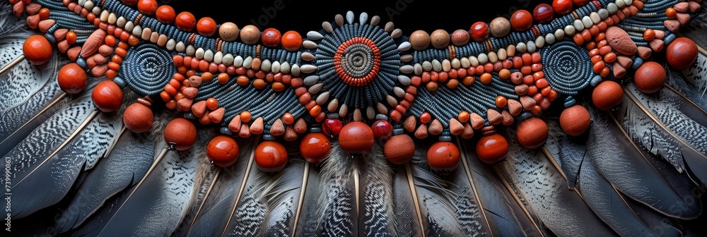 Native American inspired pattern with feathers and beadwork, Background ...