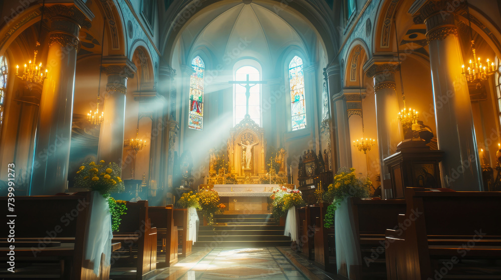 Heavenly Glow: Serene Catholic Church Interior