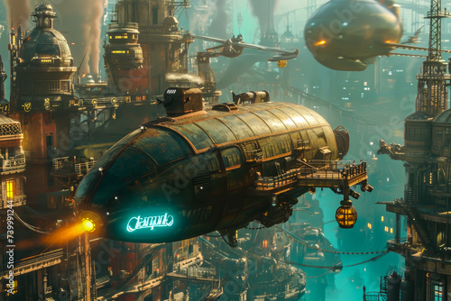 A high-octane race features fantastical steam-powered airships soaring across a dystopian sky city