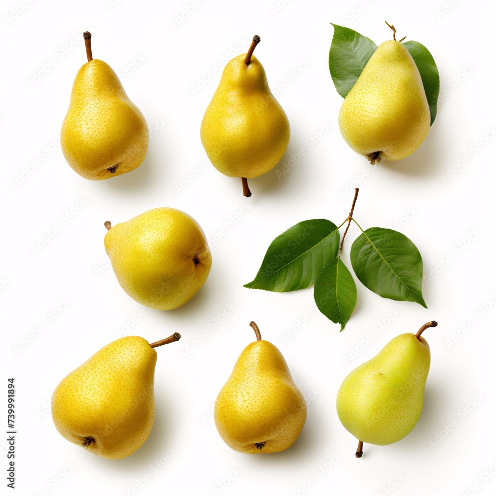 a group of pears with leaves a group of pears with leaves