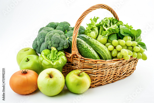 Green fruits and vegetables in a basket
