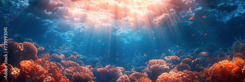 Realistic pattern of a coral reef with fish and sea life  Background Image  Background For Banner