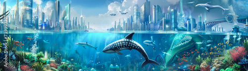 Fantasy underwater kingdom where abstract cityscapes are powered by revolutionary technology and populated by diverse marine animals © SOLO PLAYER