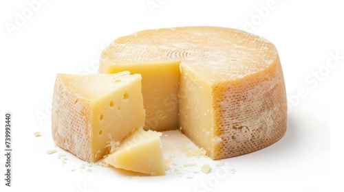 Pieces of delicious parmesan cheese on white background.