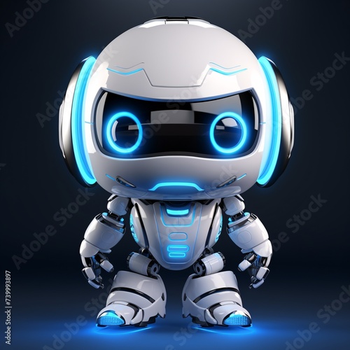 a white robot with blue lights