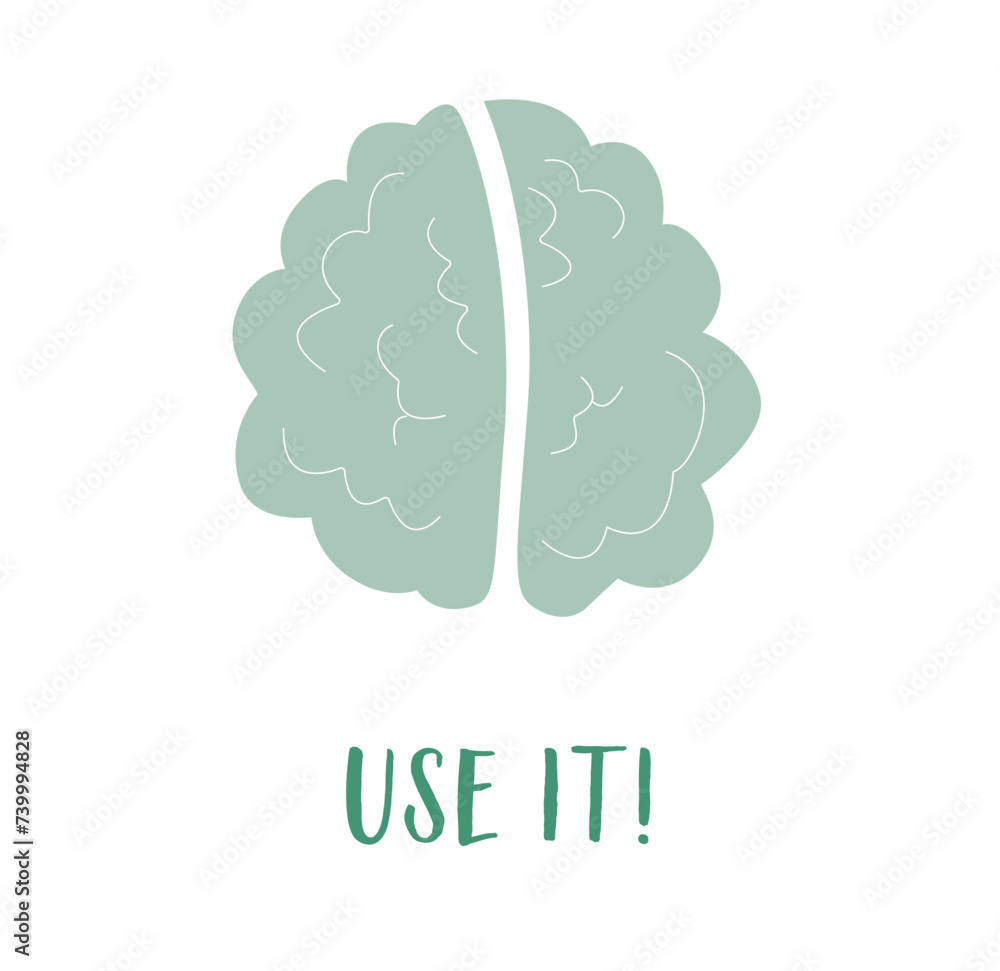 a brain in flat design, urging action with 'use it.' Embrace cognitive vitality for creativity, learning, and mindful living. funny post card a brain in flat design, urging action with 'use it.' Embrace cognitive vitality for creativity, learning, and mindful living. funny post card