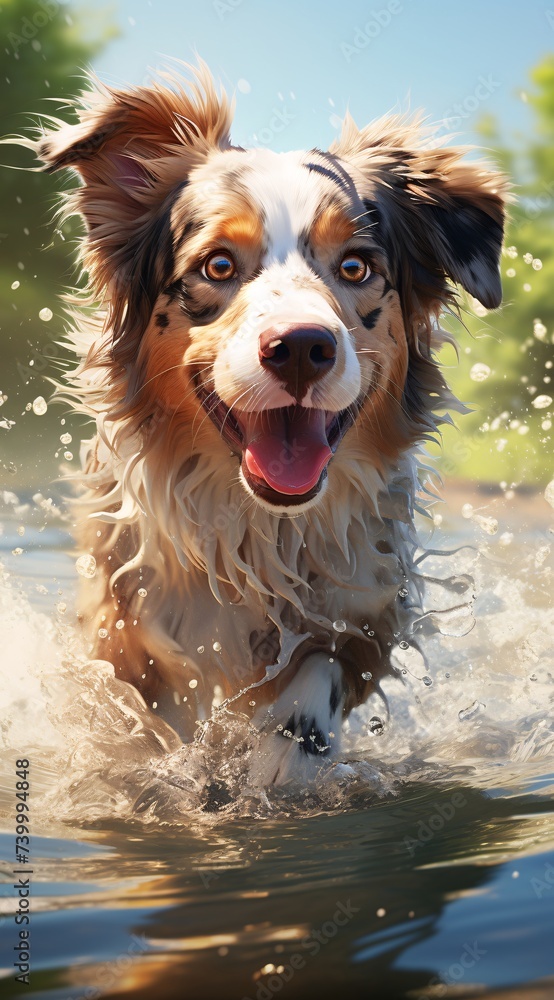 a dog running in water