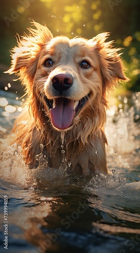 a dog in water with its tongue out © Dumitru