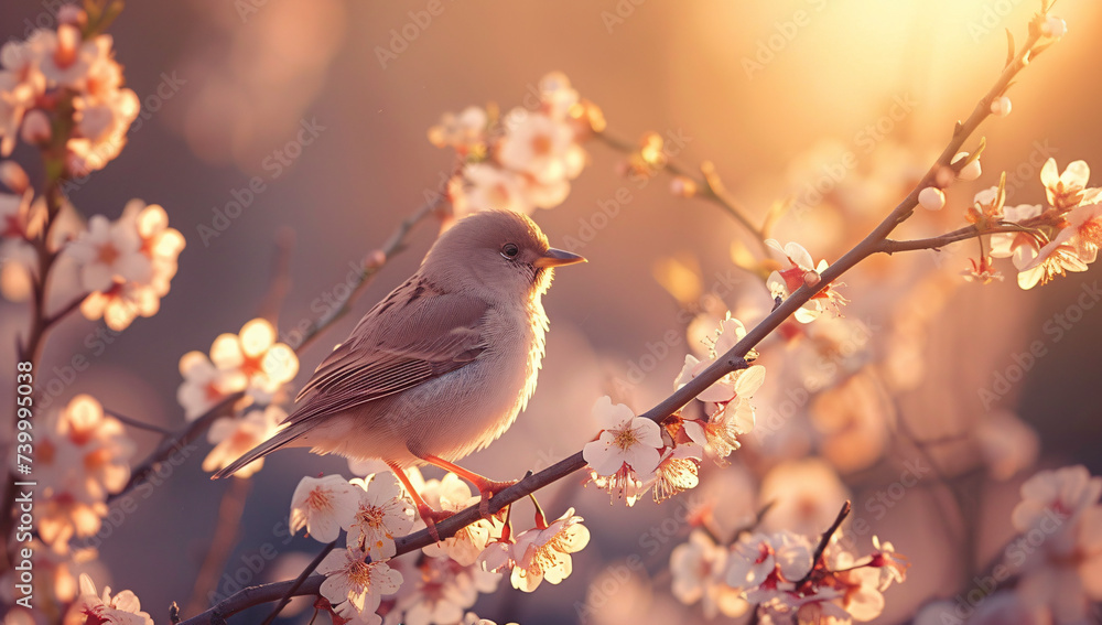 a bird on a branch with white flowers
