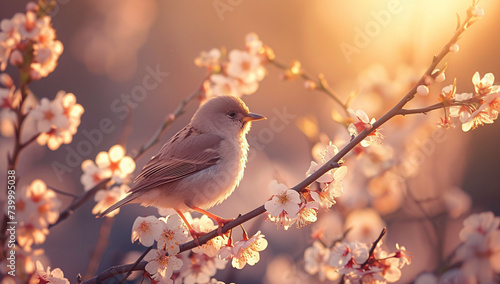 a bird on a branch with white flowers