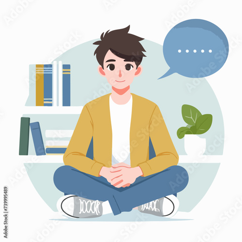 confident young man telling a story cartoon character illustration