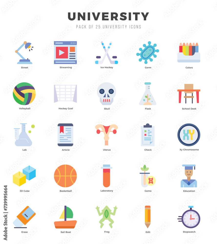 Set of University icons. Vector Illustration.