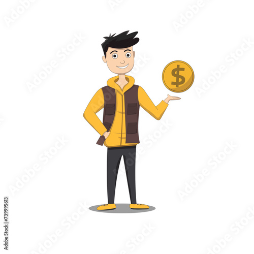 vector of young people who are financially successful, illustration of young people who have money, flat design vector illustration on a white background