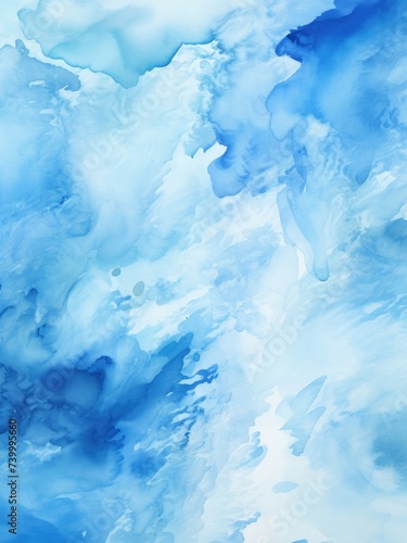 An abstract painting featuring vibrant shades of blue and white, creating a dynamic and visually striking composition.