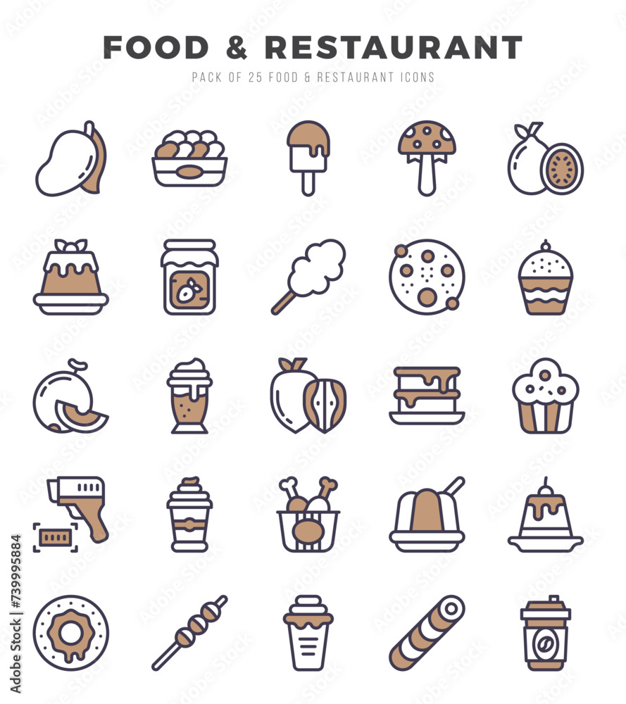 Food and Restaurant Icons bundle. Two Color style Icons. Vector illustration.