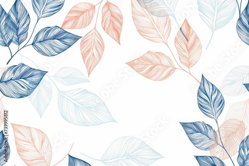 Design for fabric, print, cover, banner, invitation with botanical leaf line art wallpaper background . Luxury natural hand drawn foliage pattern in minimalist linear contour simple style. The