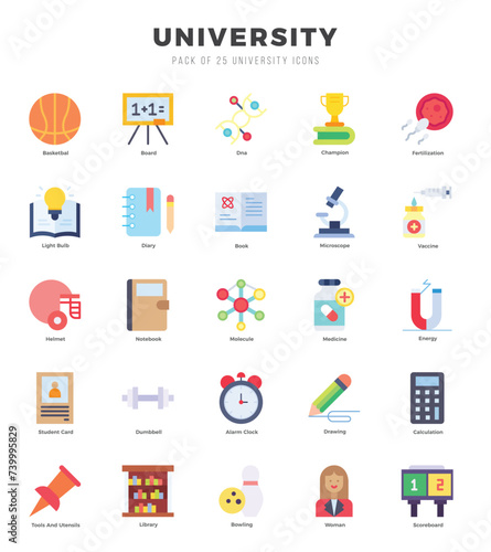 University Flat icons collection. Flat icons pack. Vector illustration