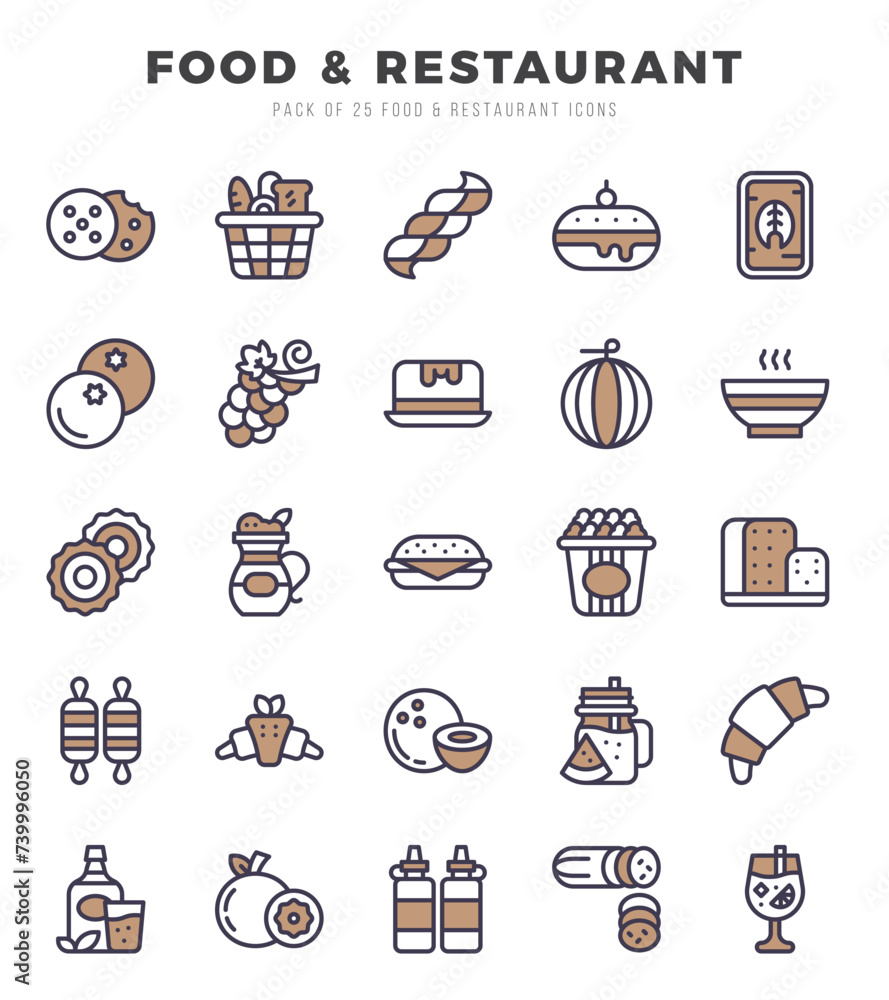 Food and Restaurant Two Color icons collection. 25 icon set. Vector illustration.