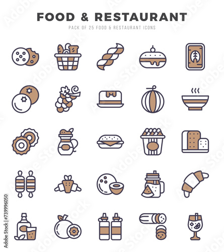 Food and Restaurant Two Color icons collection. 25 icon set. Vector illustration.