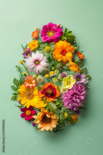 Easter egg shape made from spring flowers isolated on background. © ALL YOU NEED studio