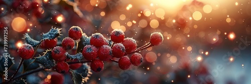 Sparkling, frost-covered, red holly berries texture, Background Image, Background For Banner © ACE STEEL D