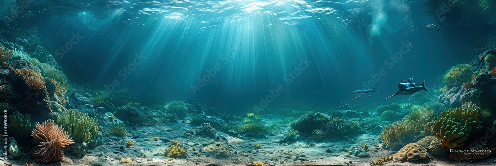Underwater exploration pattern with submarines and sea creatures, Background Image, Background For Banner