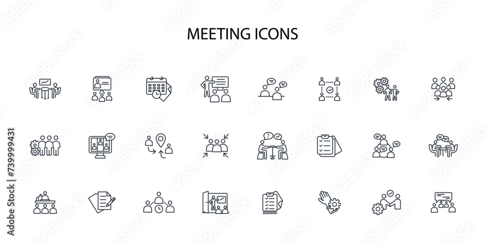 Meeting icon set.vector.Editable stroke.linear style sign for use web design,logo.Symbol illustration.
